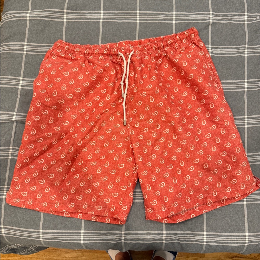 Peter Millar Red Paisley Swim Trunks